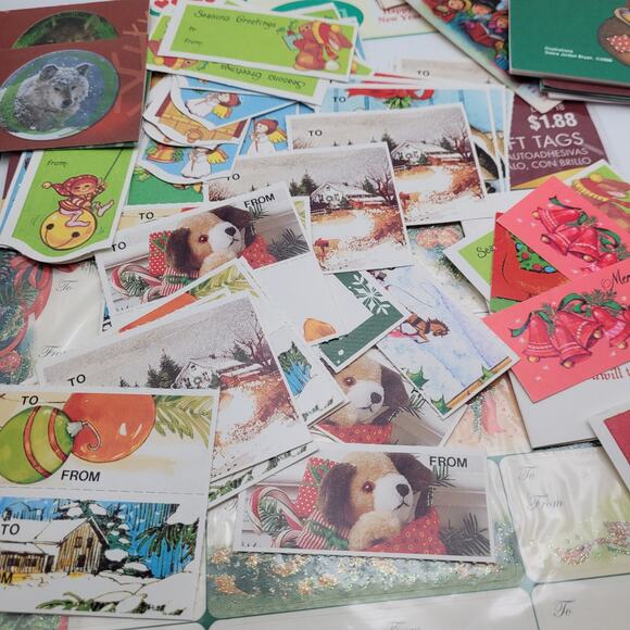 Large Lot of Vintage Gift Tags Stickers Cards Holiday Christmas - Picture 7 of 10